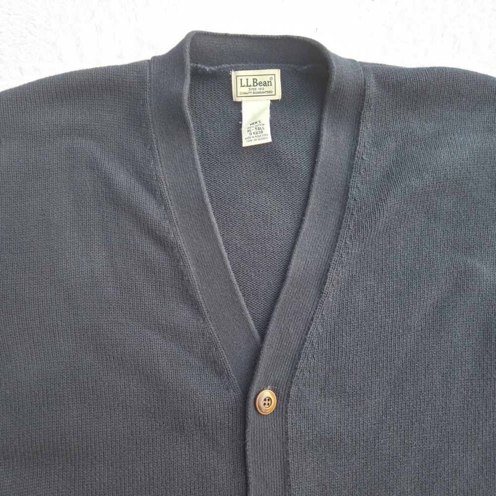 Vintage L.L. Bean Men's XL Tall Cardigan Sweater Navy Blue 100% Cotton Grandpa